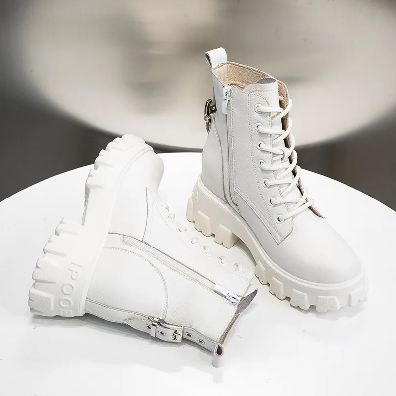 SWYIVY Cow Leather Boots Women Shoes Short Plush Winter Zip 2019 Snow For Female Black Platform Ladies Booties | Обувь