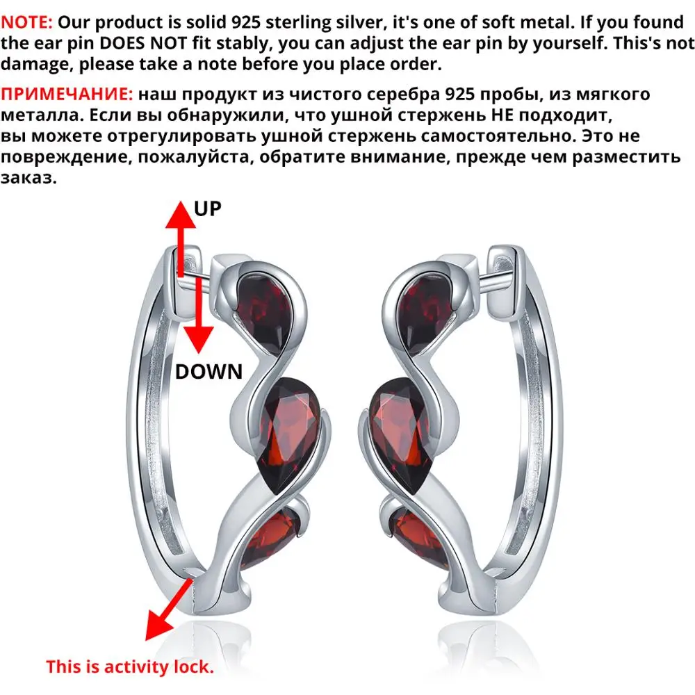 Женские серьги кольца Hutang из серебра 925 пробы с натуральным гранатом 2 28