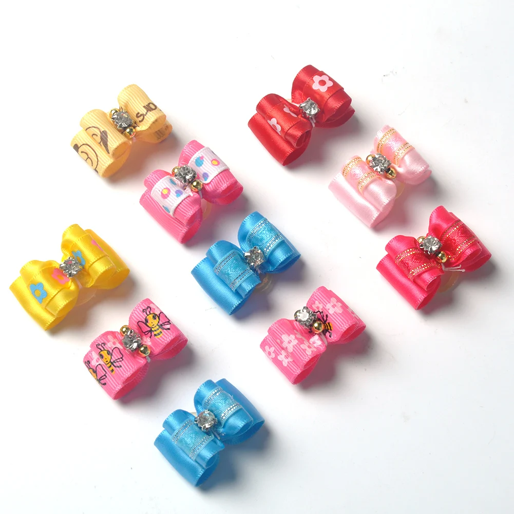 

10pcs Dog Cat Pearl Double Layer Accessories Printed Handmade Grooming Decoration Cute Mini Pet Bowknot