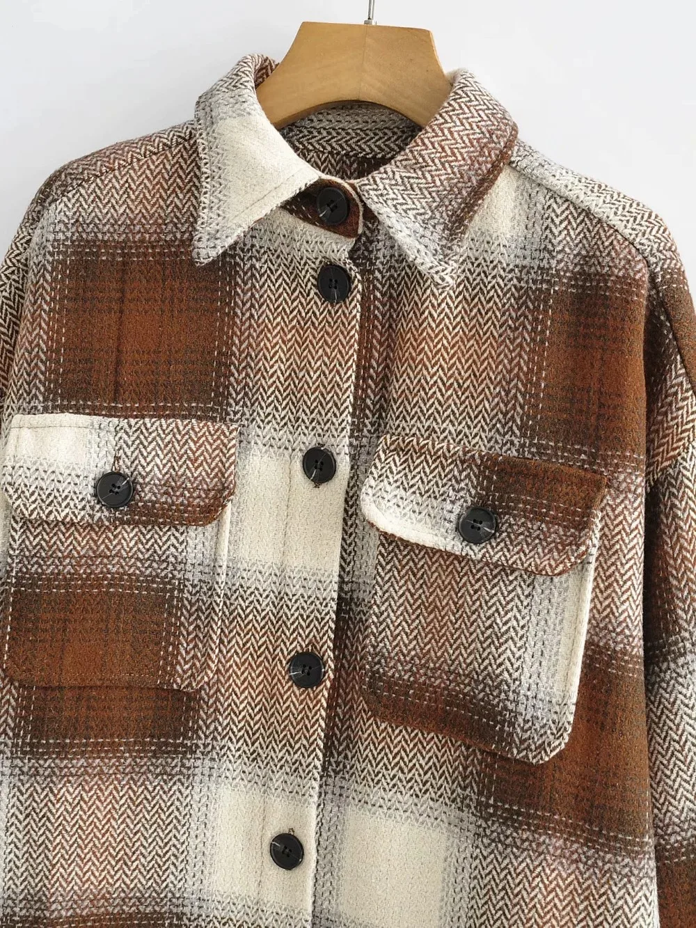 Pockets Blouses Women Fashion Plaid Printed Shirts Women Elegant Long Sleeve Buttons Tops Female Ladies