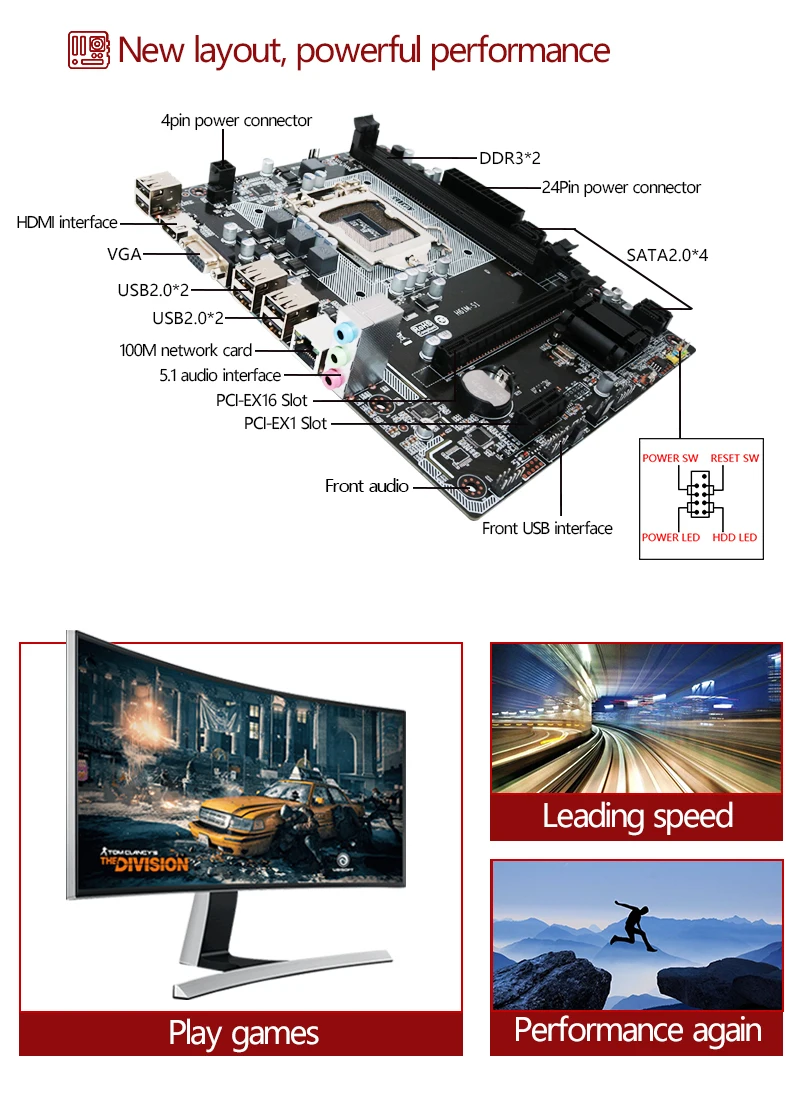 Ongy H61 материнская плата LGA 1155 DDR3 ПАМЯТЬ 16 Гб Micro-ATX SATA VGA основная плата USB HD аудио процессор 16G ddr 3 Intel i3 i5 i7