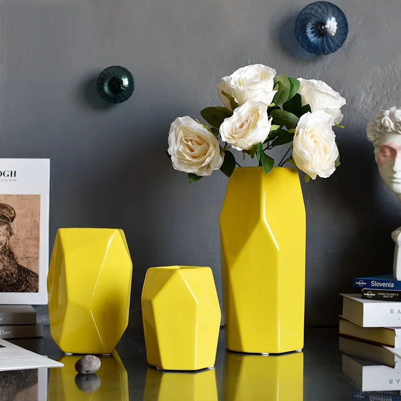 

Geometry Multilateral Vase Ornament Flower Pot Figurines Ceramics Crafts Home Decor Flower Vase Cabinet Decoration