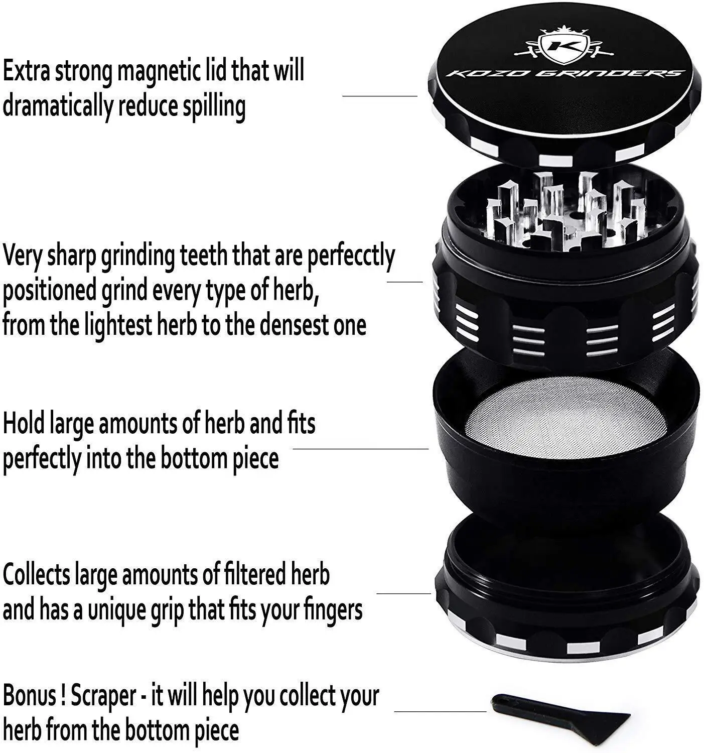 Крупная 4-слойная дробилка для трав Archibald 63 мм черная алюминиевая металлическая