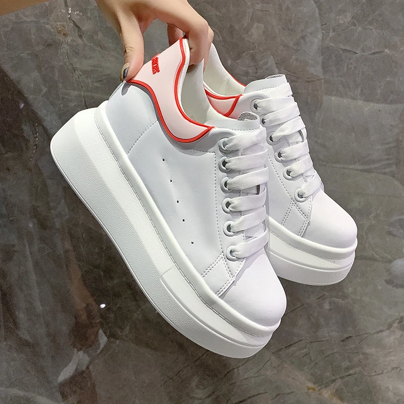 

2021 Autumn New Platform White Shoes for Women Sneakers Pu Leather Fashion Casual Height Increase Shoes Woman Lace-up Sneaker