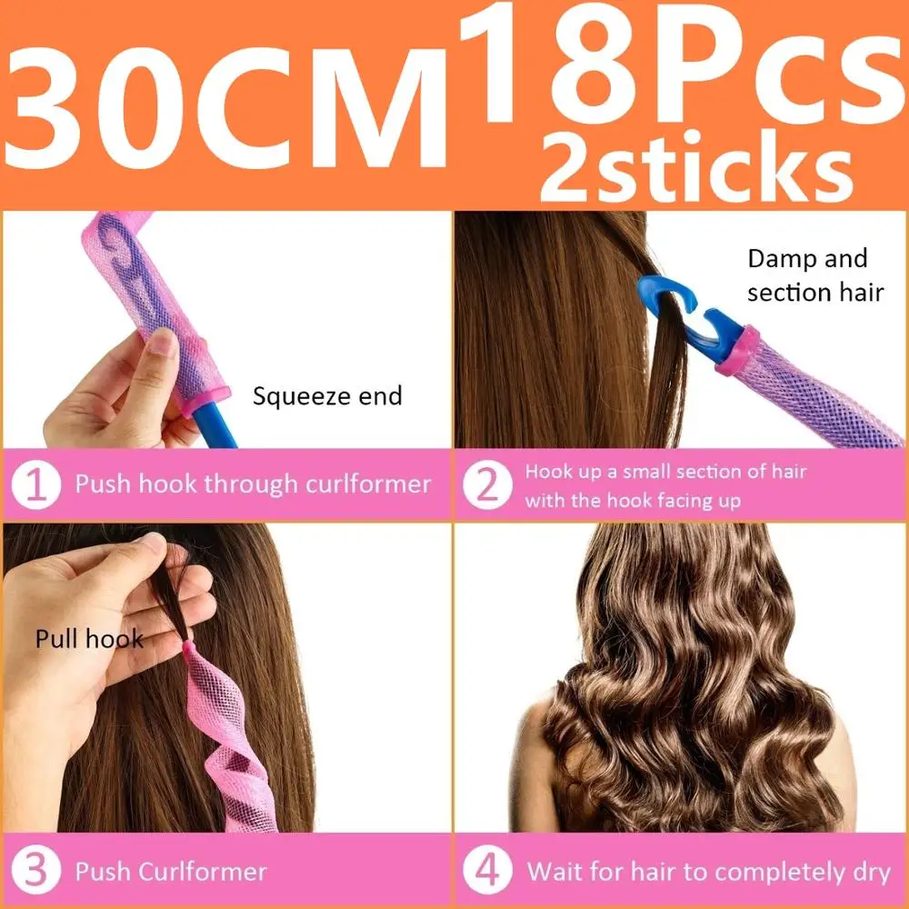 

Hair Rollers Snail Shape Not Waveform 55CM 18Pcs 4 Sticks Spiral Round Curls Hair Curler Soft Hair Curler Bendy Hair Rollers DIY