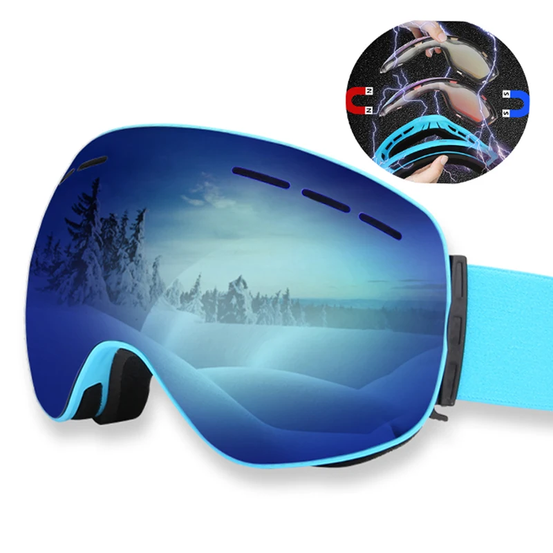 

LOCLE Magnetic Ski Goggles Double Layers Anti-fog UV 400 Ski Glasses Men Women Skiing Snowboard Skateboard Snow Goggles Ski Mask
