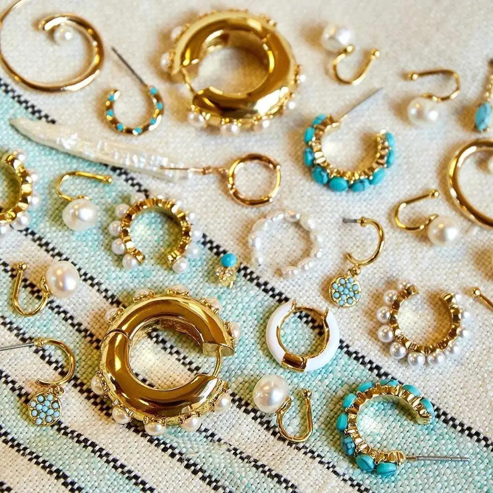 Корейская имитация жемчуга красочные серьги кольца золотистого цвета ювелирные