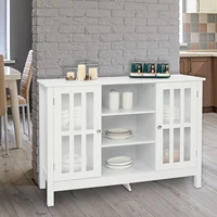 FCH Transparent Double Door With Shelf Sideboard White[US-Stock]
