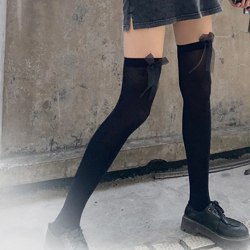 

Sexy Women Bow Stay Up Thigh High Silk Stockings Ladies Sweet Bow Stockings Pantyhose Stockings