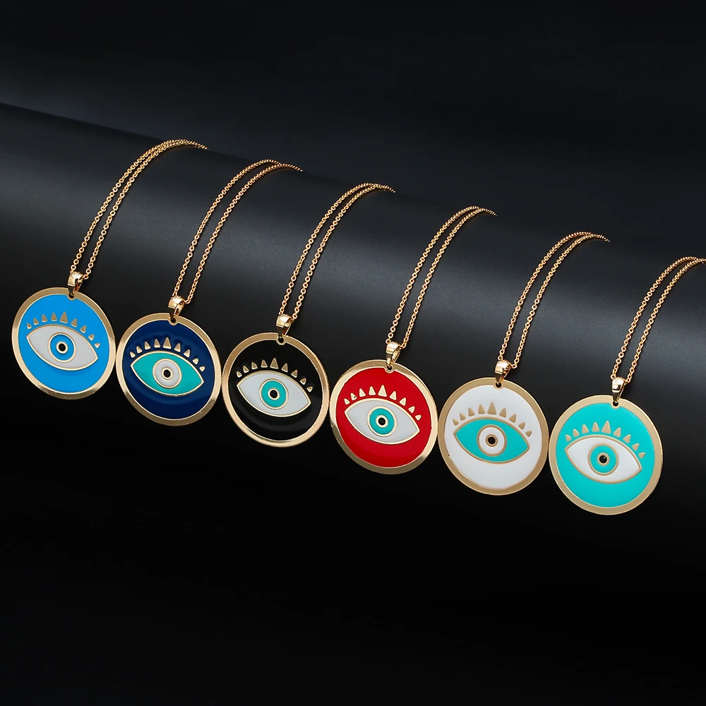 Повезло глаз Турецкий Дурной ожерелье с круглой подвеской золото Цвет Длинная