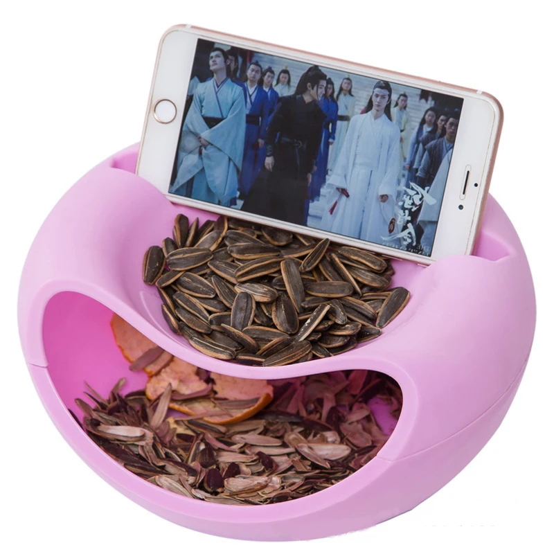 

Lazy Snack Bowl Double Storage Bowl Fruit Nut Plastic Bowls Mobile Phone Holder Snack Box