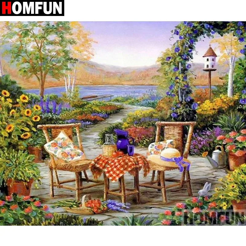 Алмазная 5D картина HOMFUN Садовый пейзаж сделай сам вышивка крестиком домашний