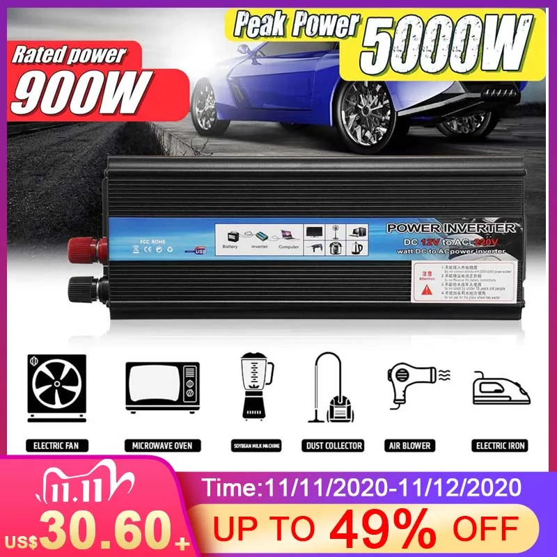 Инвертор 12V 220V 5000W P eak DC12V/24V к Ac 110V/220V солнечный инвертор напряжения