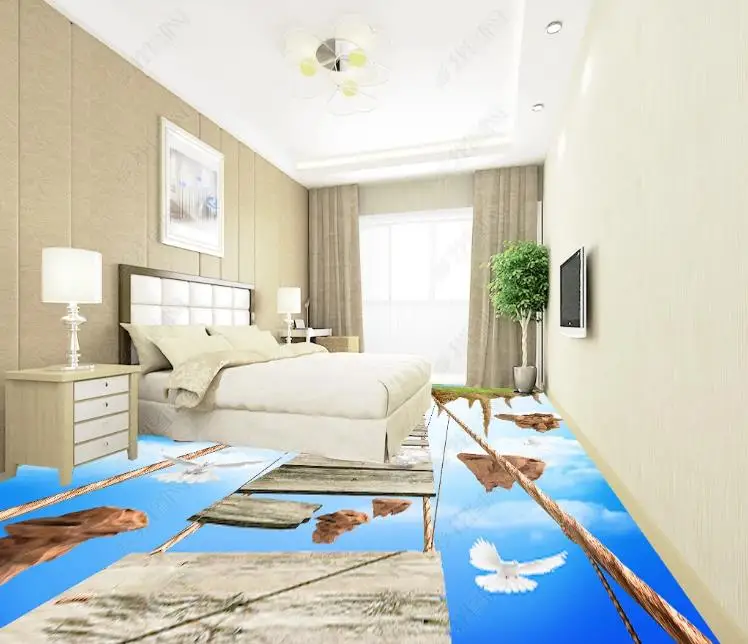 

Custom flooring painting 3d murals Sky empty island thrilling rope bridge 3D floor stickers bedroom living room wallpaper
