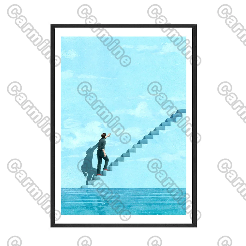 

Poster Figure Blue Sea and Sky Ladder Canvas Painting Wall Art Home Decoration for Living Room and Bedroom Frameless Style