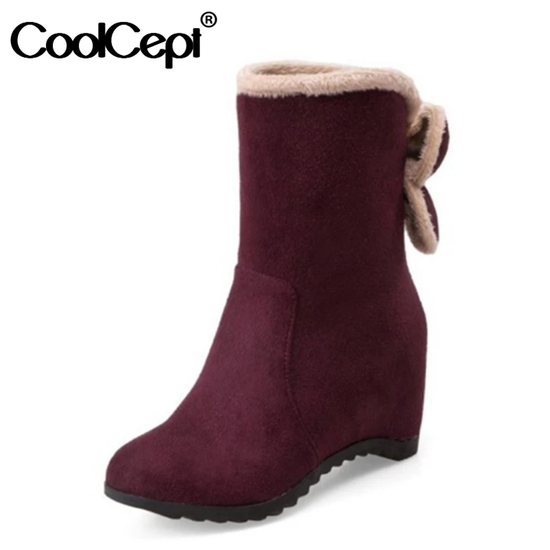 CoolCept Size 33-43 Woman Short Boots Plush Fur Bowtie Woman'S Shoes Winter Warm Ankle Snow Inside Heel Ladies | Обувь
