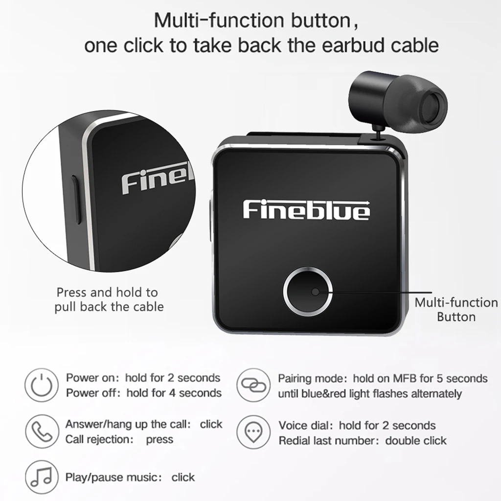 FineBlue F1 Беспроводная гарнитура Bluetooth V5.0 свободные наушники Музыкальная