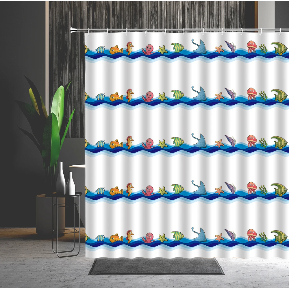 Душ Шторы набор рыбы группы морской волны Небесно-Голубой солнечного света птица