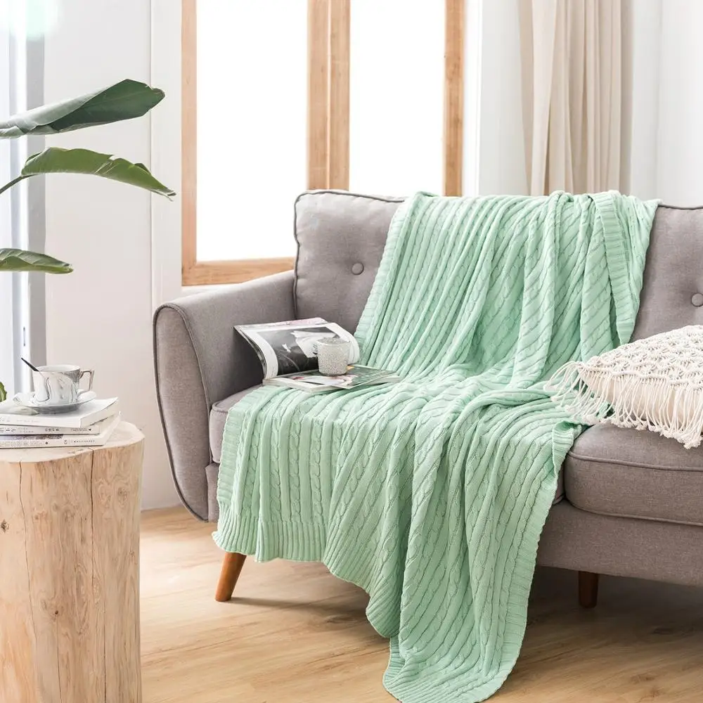 値段 無地ニットソファ敷物ピンクグレー青、緑、黄色子供の寝室のベッド椅子ソフト厚みスロー旅行オフィス昼寝毛布