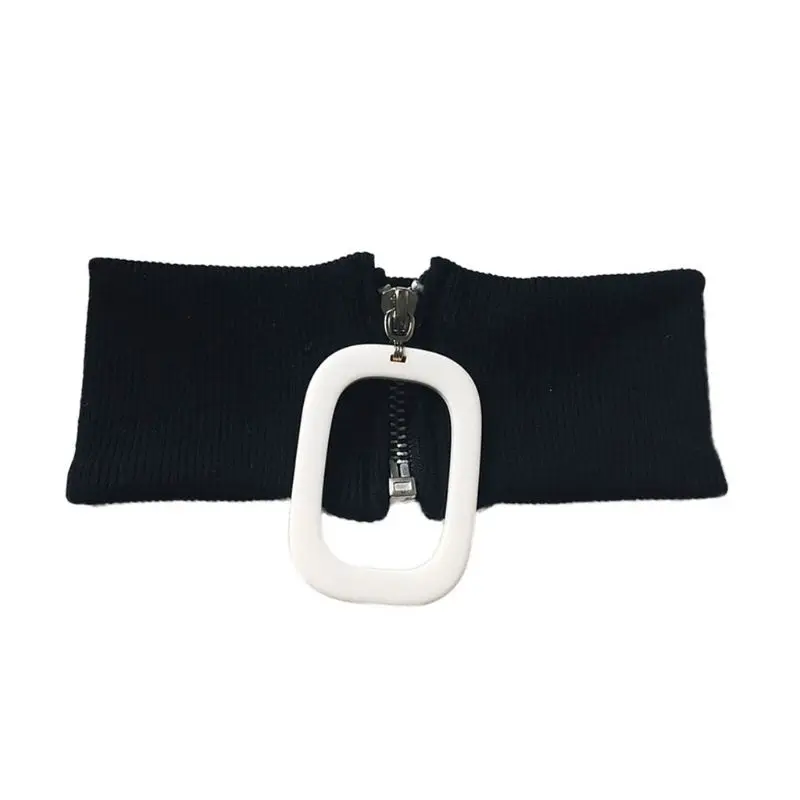 Женский зимний чокер с геометрическим кольцом на молнии ребристый вязаный