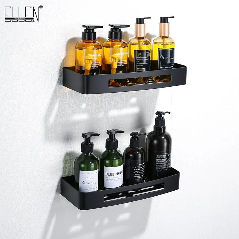 

ELLEN Rectangle Bathroom Corner Shelf Black Single Level Dual tier Bath Shampoo Holder Bathroom Storage Bathroom Shelves ELK1006