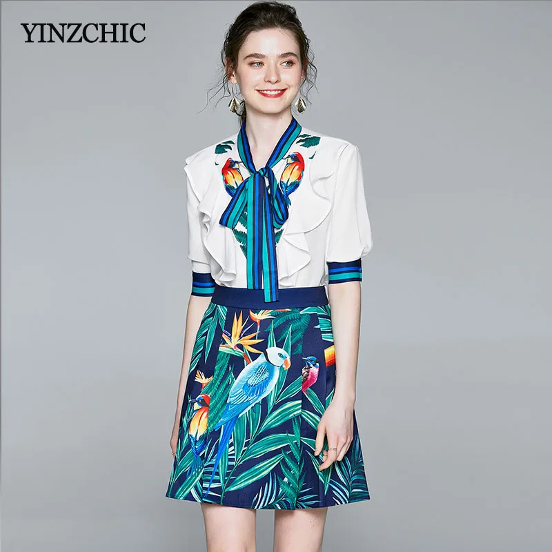 

Женский костюм из 2 предметов с принтом, летняя блузка с коротким рукавом и плиссированная юбка