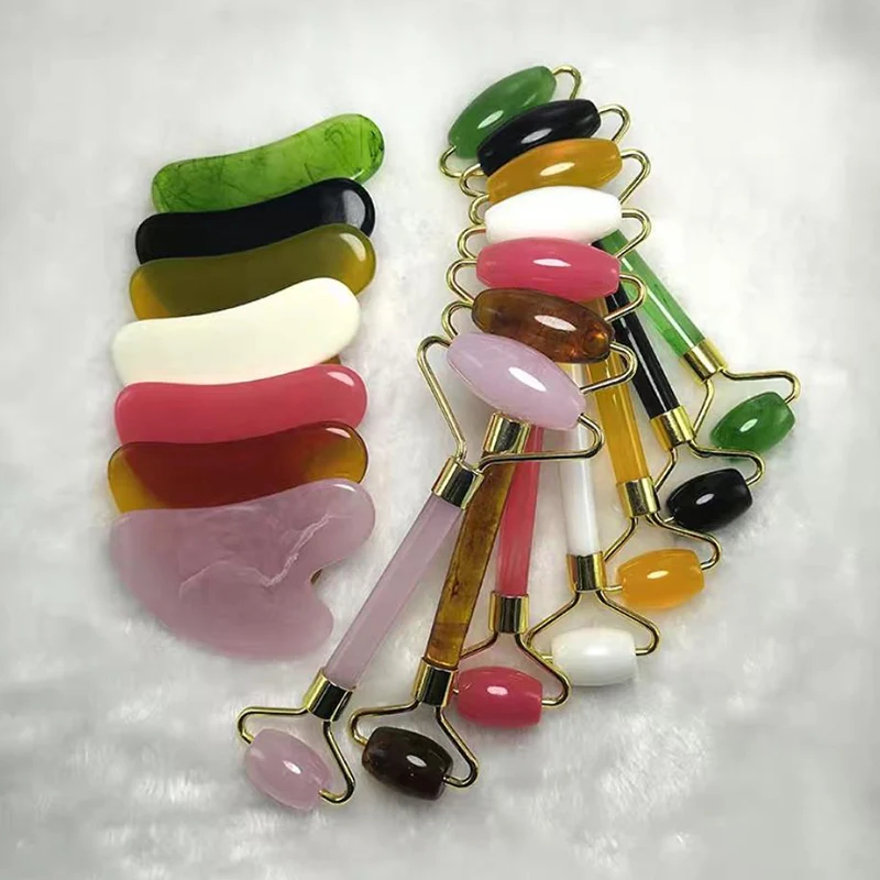 

2pc/set Double-headed Jade Facial Massager Facial Massage Roller Scraping Board Lifting Body Thinning Neck Slimming Lifting Tool