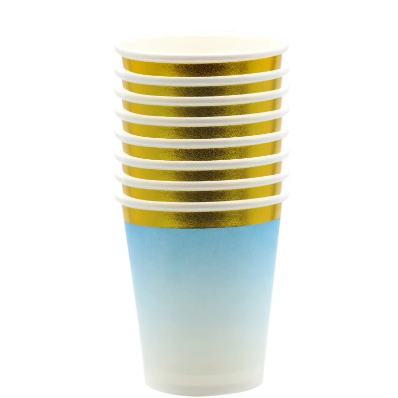 Золотая фольга одноразовая посуда голубой градиентный цвет бумажный стаканчик