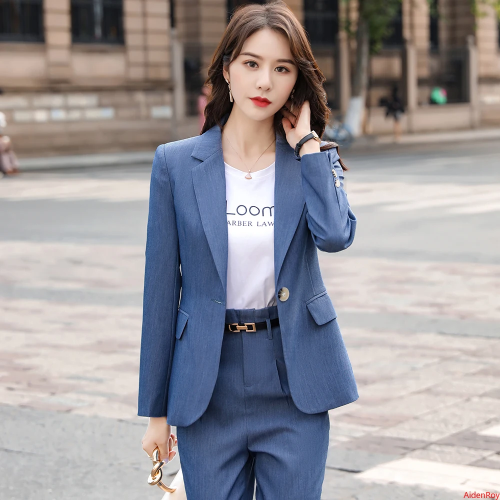 Женский деловой костюм из двух предметов элегантный блейзер с длинным рукавом на