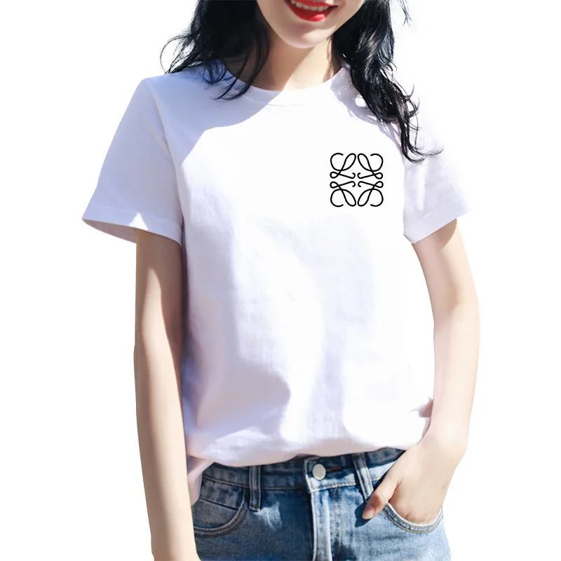 

Premium Pure Cotton White Short Sleeve Summer T-shirt for Woman and Man Designer Luxury Female Tops Tee 2021