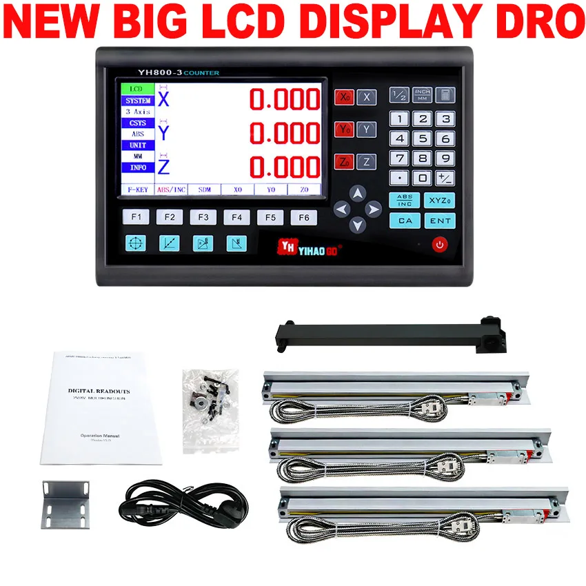 Фрезерные Токарные станки полный набор инструментов lcd Dro комплект цифровой индикации дисплей с 3 шт 5U линейные весы/кодер/датчик " до 40" - Цвет: NEW BIG LCD DRO SET