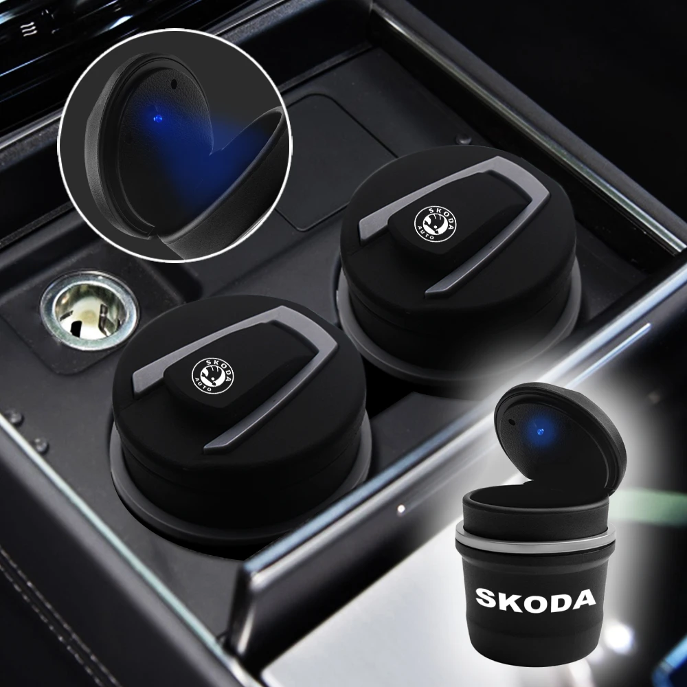 

Car Trash Can Cigarette Smoke Holder LED Light Ashtray Storage Cup For Skoda Octavia Kodiaq Fabia Rapid Superb A5 A7 Kamiq Karoq