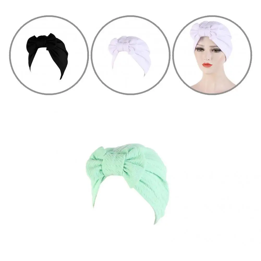

Lightweight Head Cover Solid Color Bowknot Decor Sleep Cap for Daily Wear