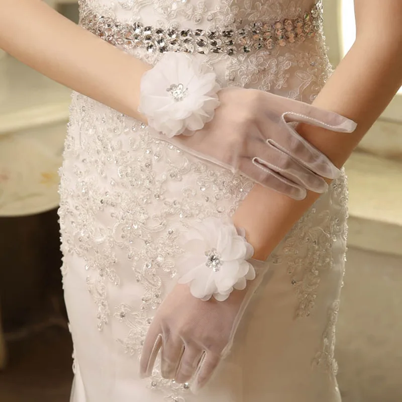 

Kagenmo White Mesh Gloves Bridal Gloves Wedding short Flower 22cm HSM-24