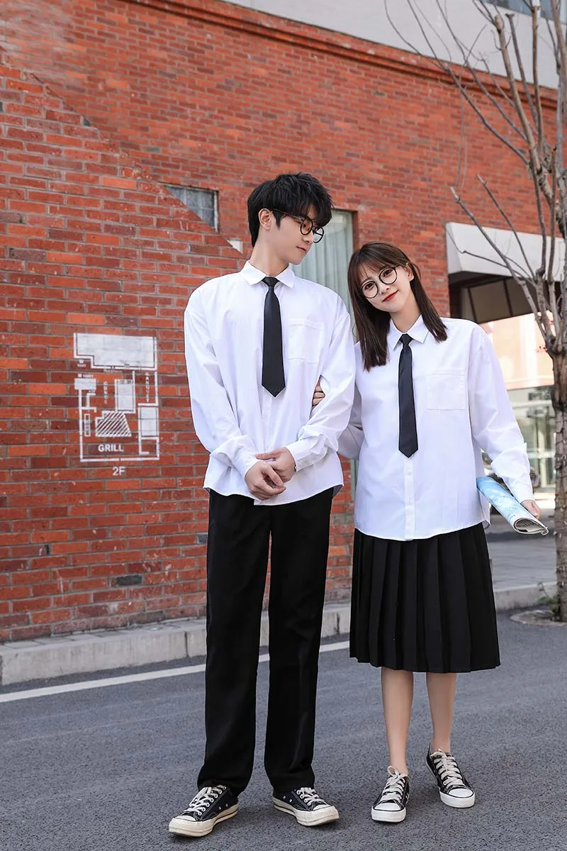 

2021 Summer Women Shirts Long Sleeve Plain Loose Oversized Blouses Female Tops Drop Shoulder Japanese JK Style School Uniform
