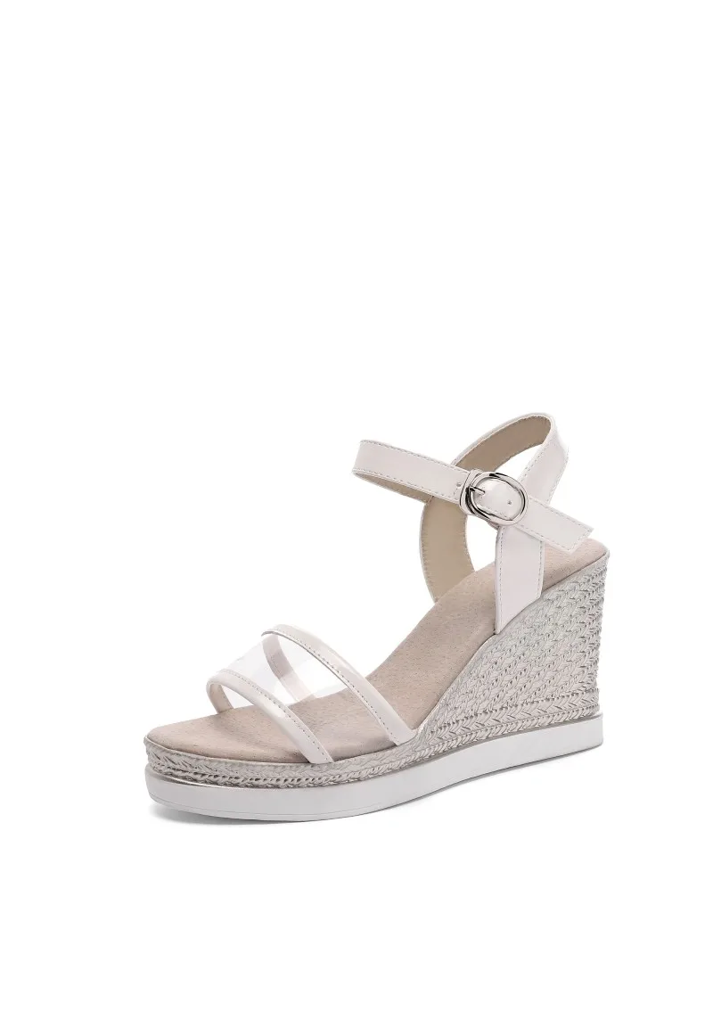 Сандалии женские на танкетке босоножки с ремешком и пряжкой прозрачные туфли