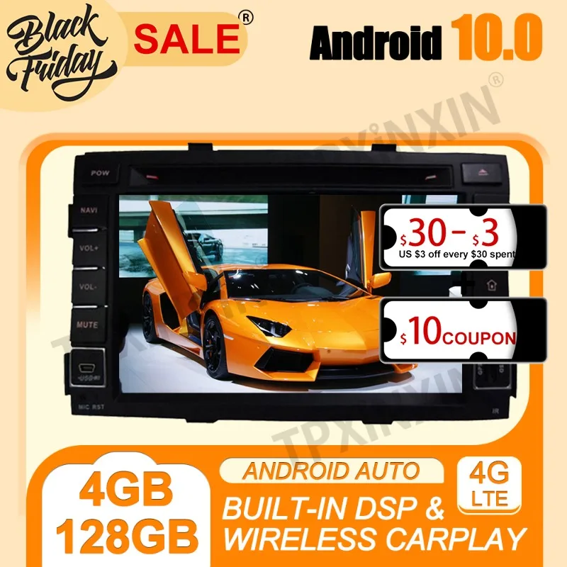 

DSP Android 10.0 PX6 IPS Carplay 4G+128G For Kia Sorento 2010-2012 Multimedia Player Auto Radio Tape Recorder GPS Navi Head Unit