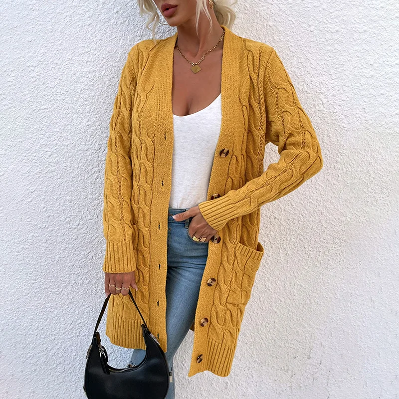 

Autumn Winter Clothes Women Sweaters 2021 New Jumper Knitted Buttons Twist Female Long Cardigan