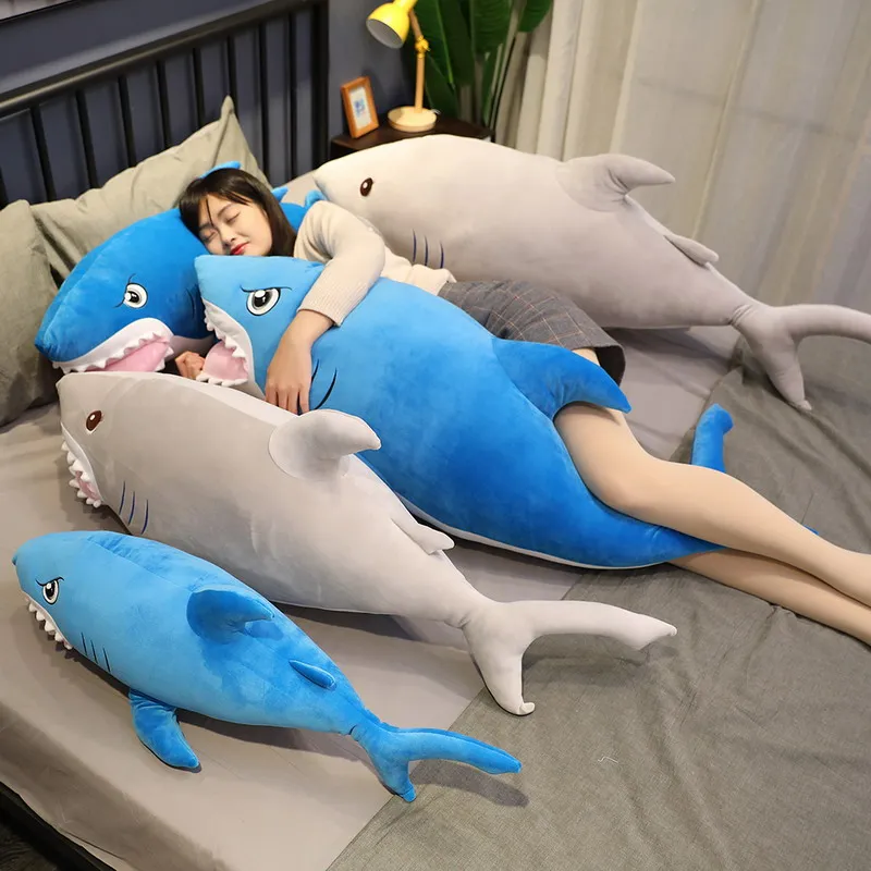

90-150CM plush toy hot sale marine giant shark down cotton stuffed animal doll pillow cushion sofa seat long pillow decoration g
