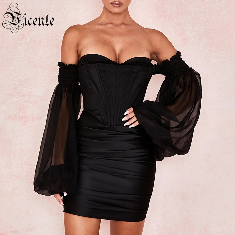 VC Бесплатная доставка 2020 Черное женское платье сексуальное с открытыми плечами