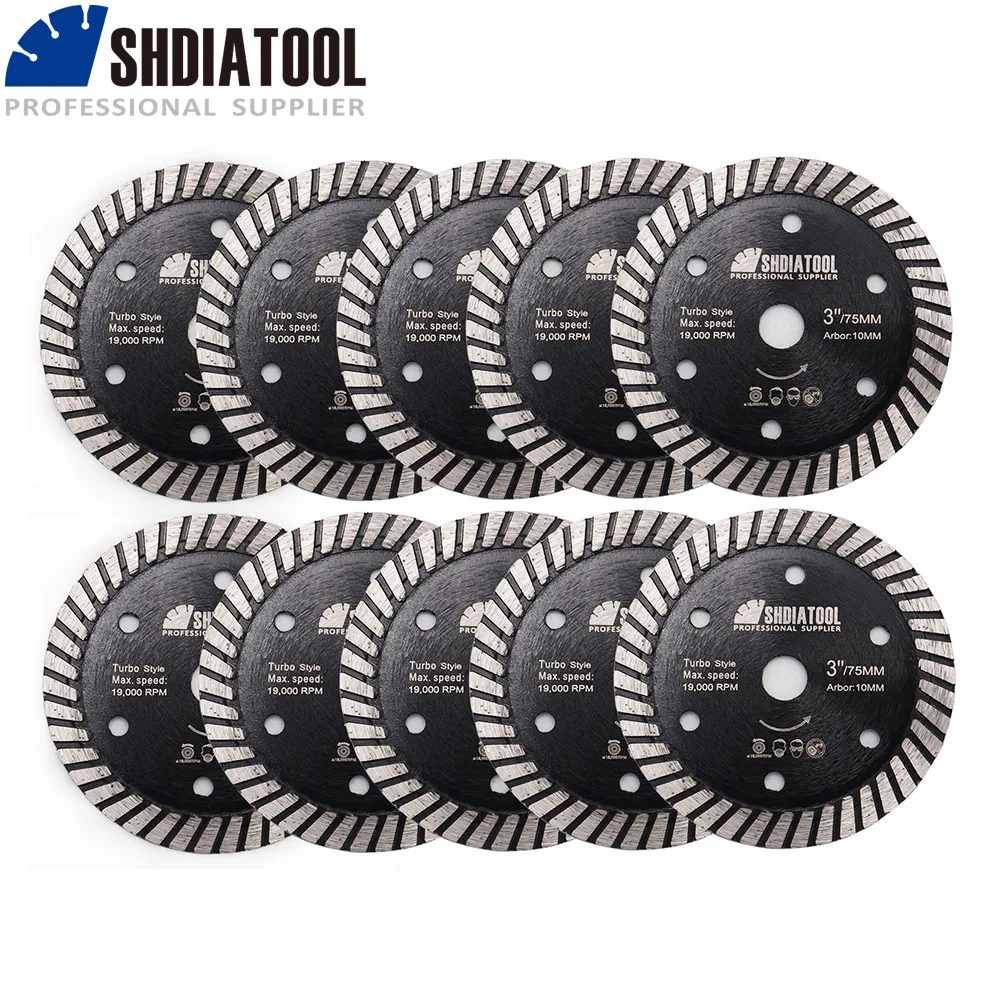 SHDIATOOL 10pcs/set  3 inch Hot Pressed Diamond Turbo cutting disc Blade 75mm  Saw Blade for Granite Concrete Tile