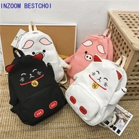 cute cat canvas backpack cartoon women backpacks for teenage girls school bag fashion black pink pig rucksack mochilas