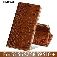 leather flip phone case for samsung s3 s4 s5 s6 edge plus s7 edge s8 s9 s10 plus case crocodile texture card slots cover