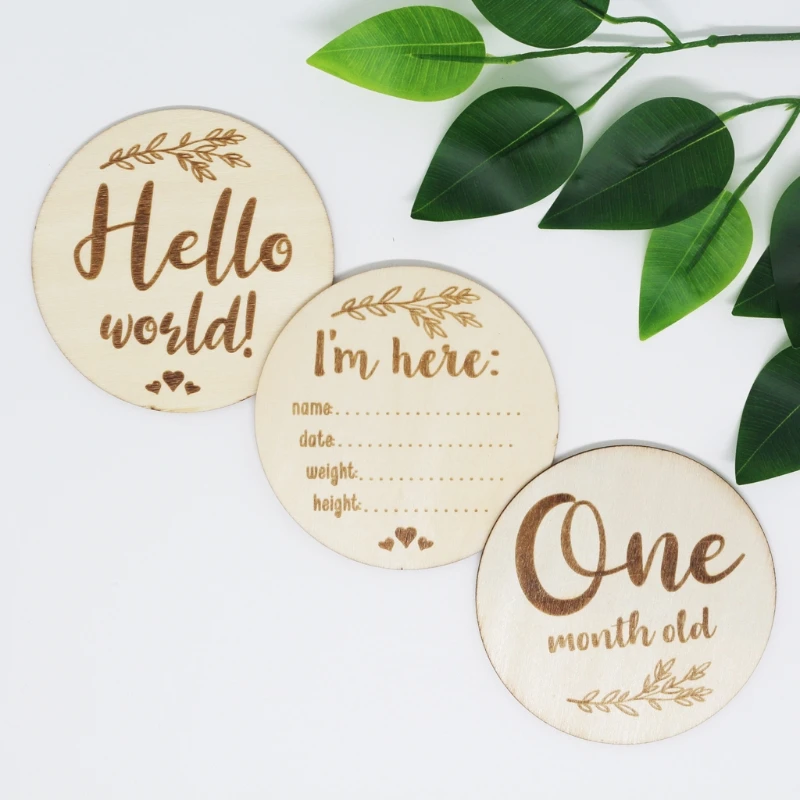 Tarjetas de madera hechas a mano para beb&eacute;, fotos mensuales de doble cara, &aacute;lbum de crecimiento de nacimiento para reci&eacute;n nacido, accesorios de fotograf&iacute;a, recuerdo, 6 uds.-3