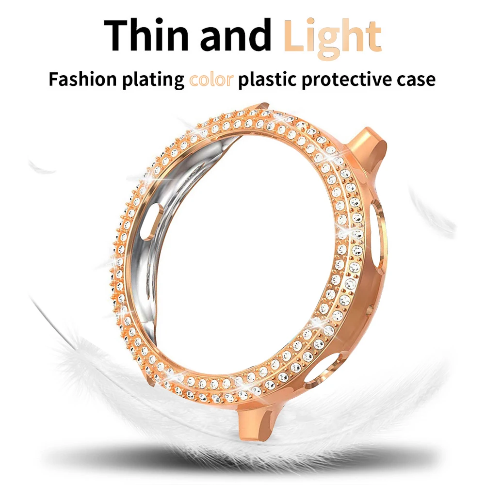 Fashion Two Rows Diamond PC Bumper for Samsung Galaxy Watch 5 4 Active 2 Case 40mm 44mm Women Bling Cover Thin Frame Accessories