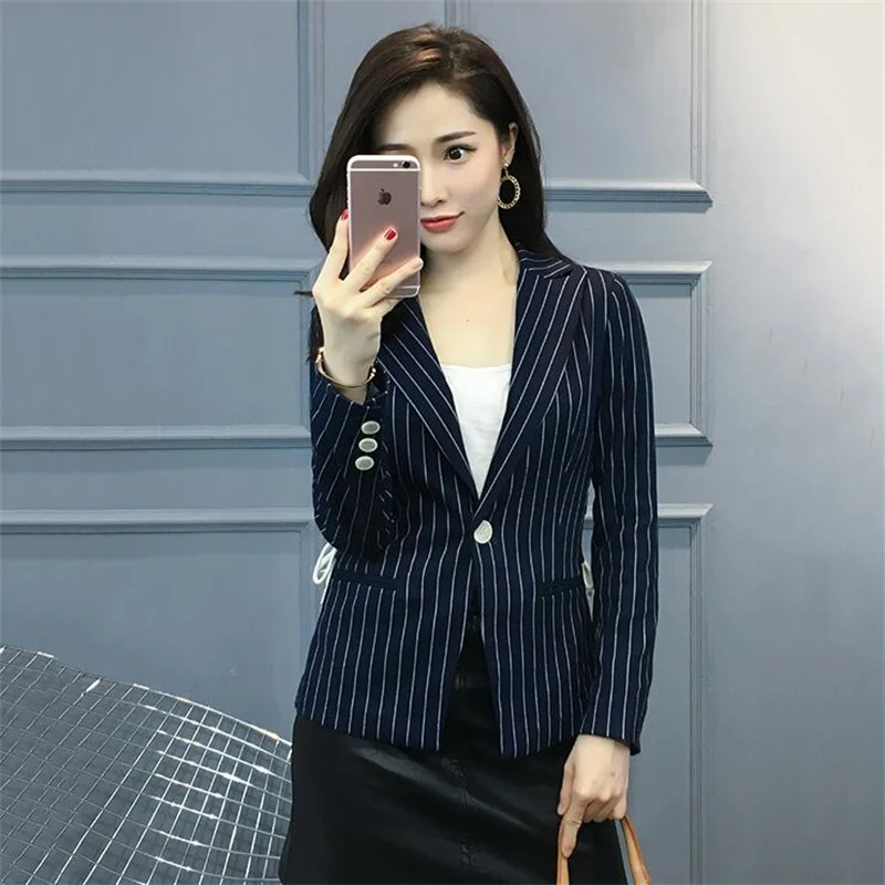 Striped rope suit women's clothing fashion terno black slim thin long-sleeved lapel small blaser masculino 2021 new black