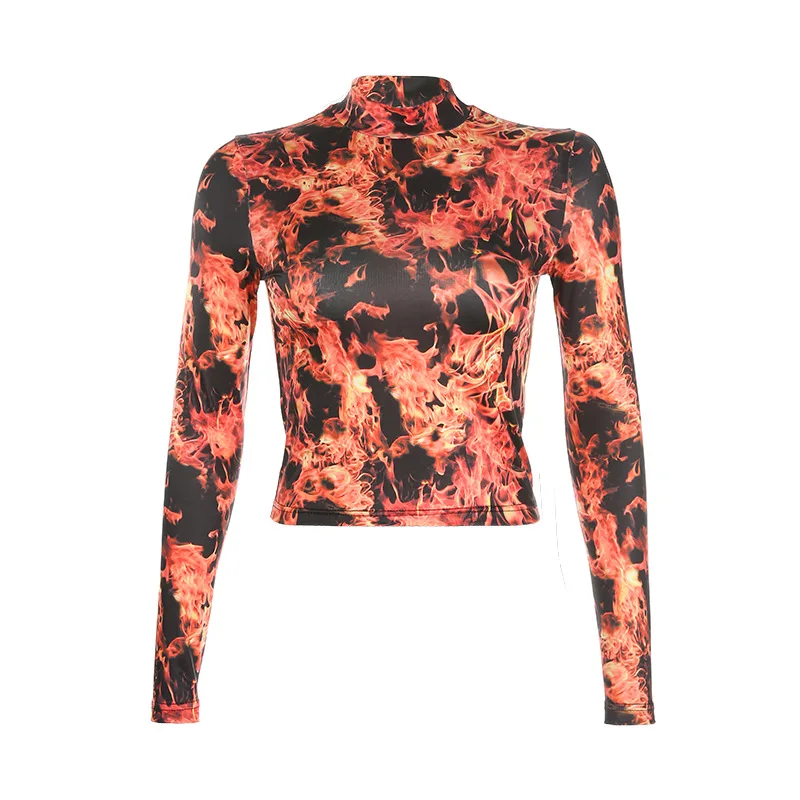 Женское боди с длинным рукавом и принтом пламени пятью пальцами комбинезон