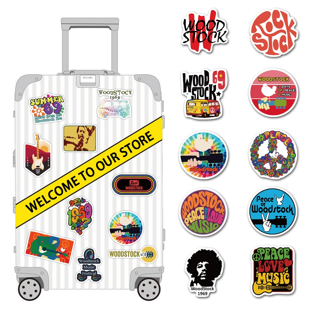 50 шт. Вудсток рок музыки Праздничные наклейки Водонепроницаемый ПВХ наклейка для