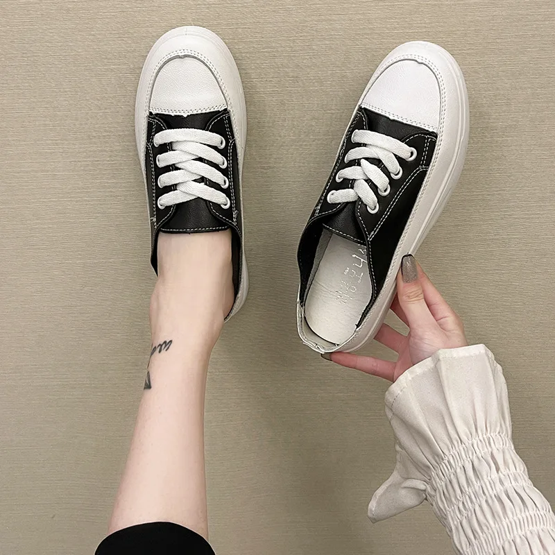 

Shoes Woman 2021 Low House Slippers Platform Cover Toe On A Wedge Pantofle Flat Soft New Slides Fabric PU Basic Cover Toe Female