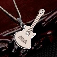 punk style men 2 layer metal guitar necklace trendy musical instrument bass pendant unisex jewelry stainless box chain party